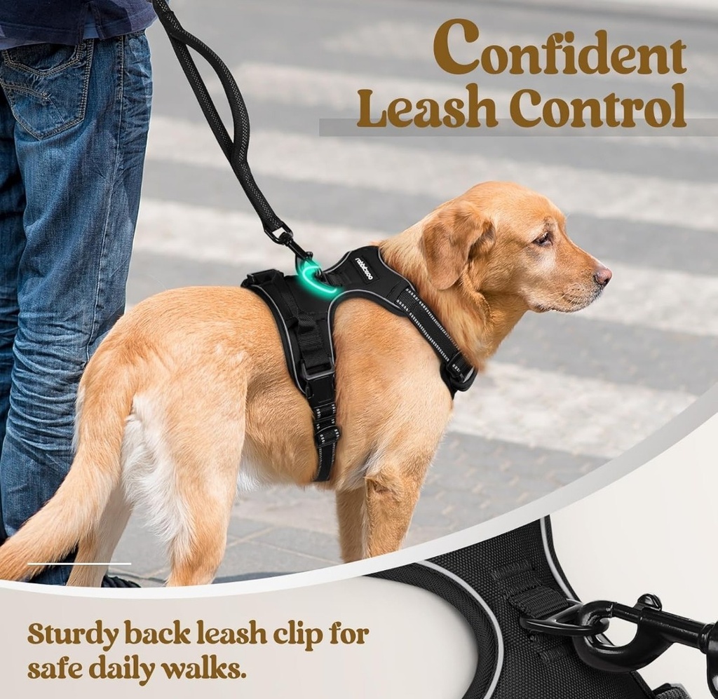 EndedEnded NEW Rabbitgoo No Pull Dog Harness Reflective Solid Black Double Clip Size
