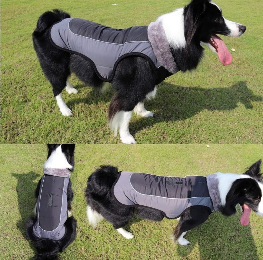 Dog Jacket Fleece Collar Dog Coats Winter Jacket Windproof Waterproof Reflective Cozy Cold Weather Dog Coat Dog Apparel Dog Vest Snowsuit Outdoor Clothes