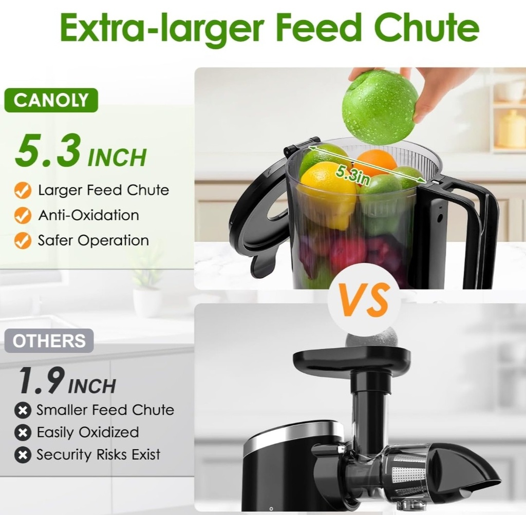 Larinest Slow Masticating Juicer Machines Cold Press Juicer Machines with 4" Wide Chute Pure Juicer Machine for Vegetables and Fruits,Reverse Function,BPA-Free,JC01,Grey