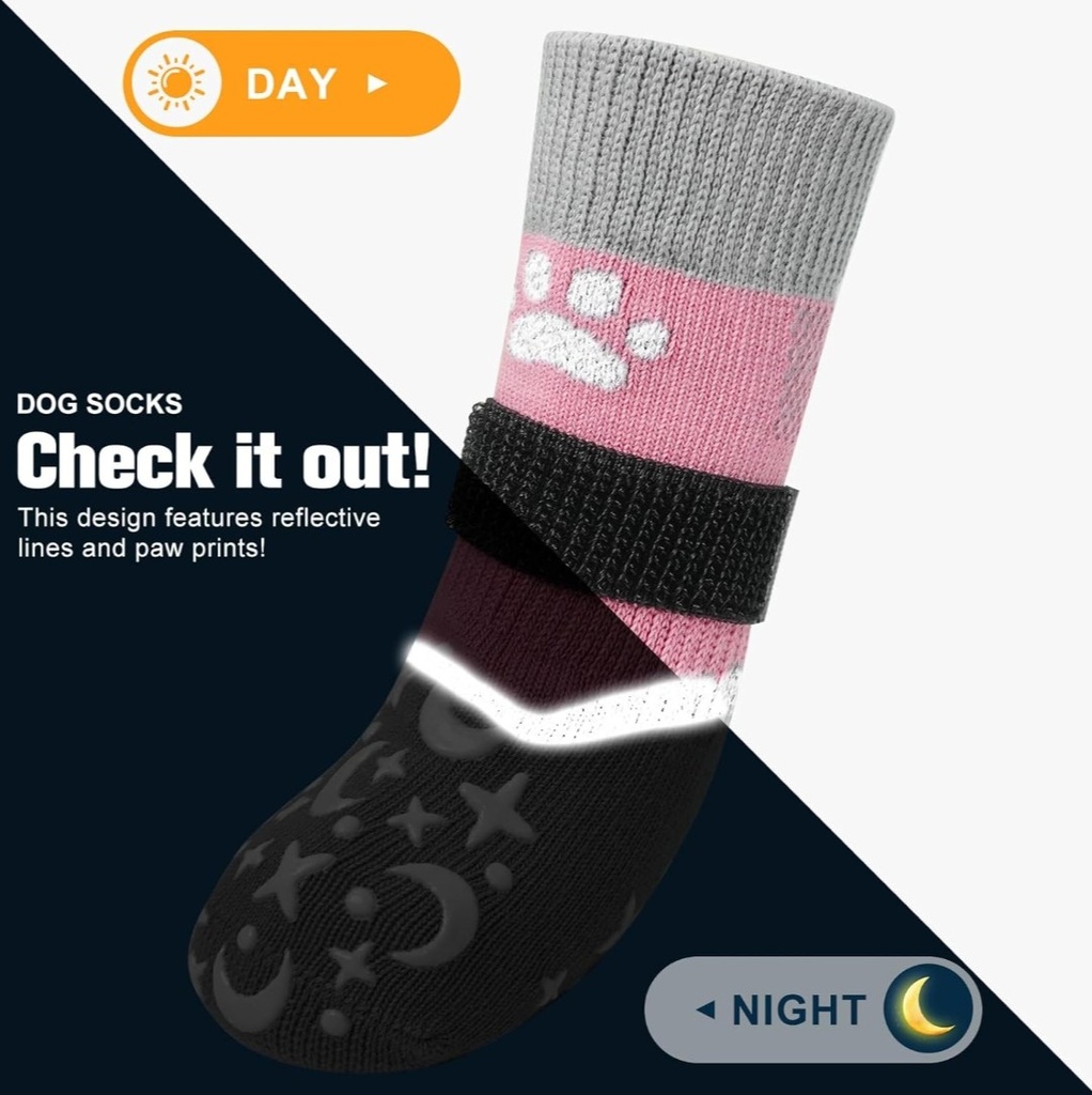 Anti Slip Dog Socks Double Sided Paw Protecters XS Pink 6 Socks Hot Cold
