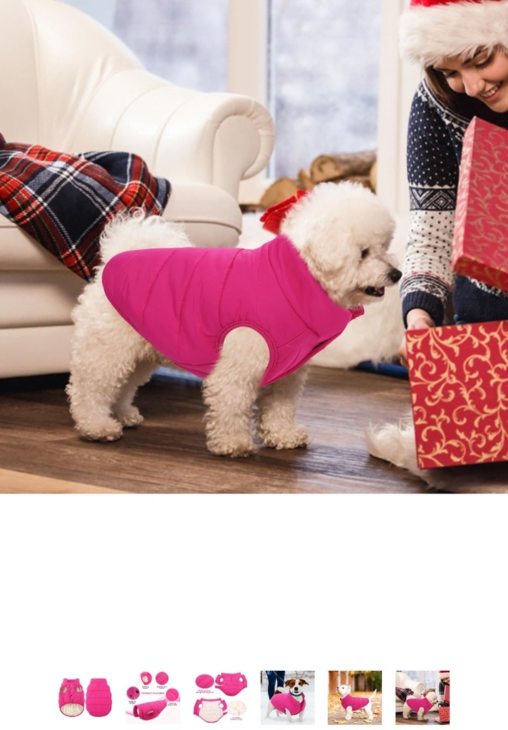ASENKU Windproof Winter Coat - Waterproof Jacket, Warm Vest for Dogs, Cold Weather Pet Apparel With 2 Layers Fleece Lined for Small Medium Large Dogs (Pink, L)