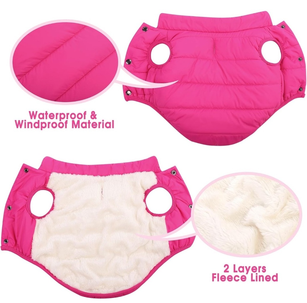 ASENKU Windproof Winter Coat - Waterproof Jacket, Warm Vest for Dogs, Cold Weather Pet Apparel With 2 Layers Fleece Lined for Small Medium Large Dogs (Pink, L)