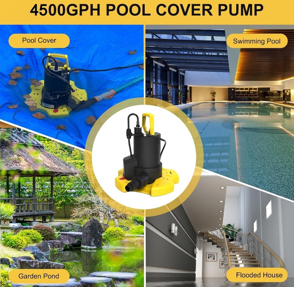 Automatic Swimming Pool Cover Pump 1/4 HP 2800GPH Submersible 29.5FT power cord
