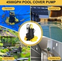 Automatic Swimming Pool Cover Pump 1/4 HP 2800GPH Submersible 29.5FT power cord