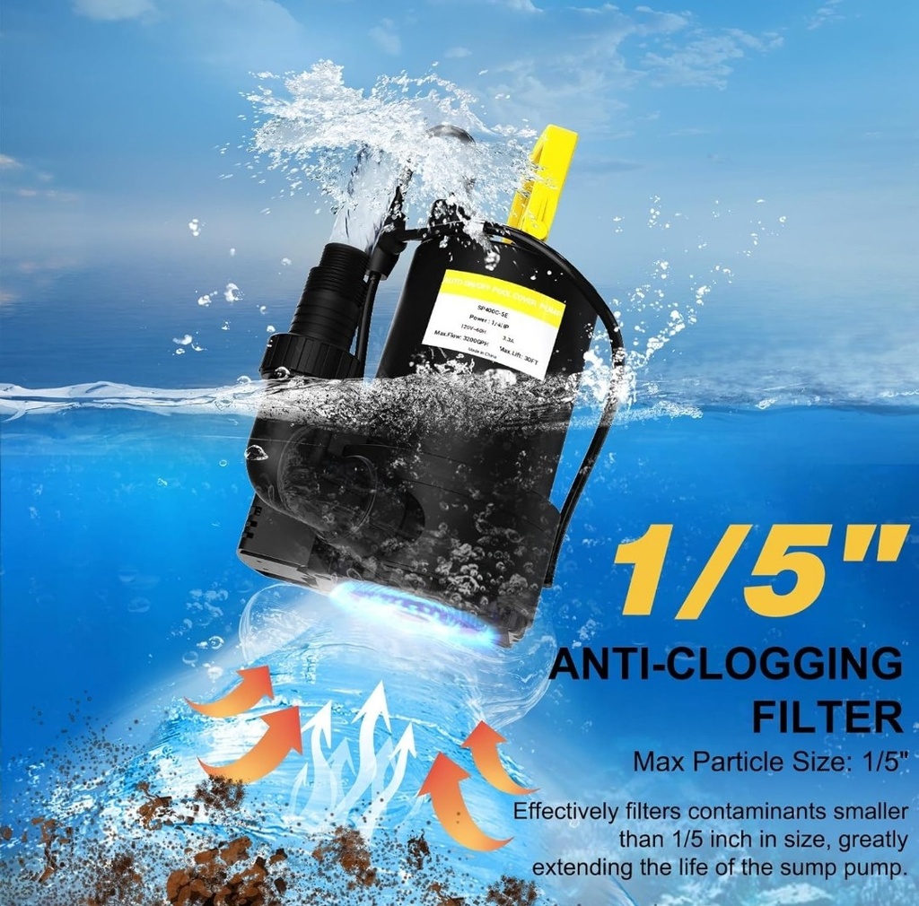 Automatic Swimming Pool Cover Pump 1/4 HP 2800GPH Submersible 29.5FT power cord