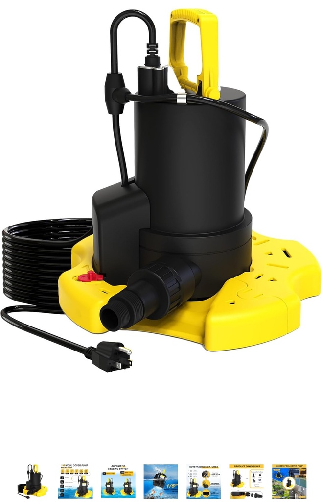 Automatic Swimming Pool Cover Pump 1/4 HP 2800GPH Submersible 29.5FT power cord