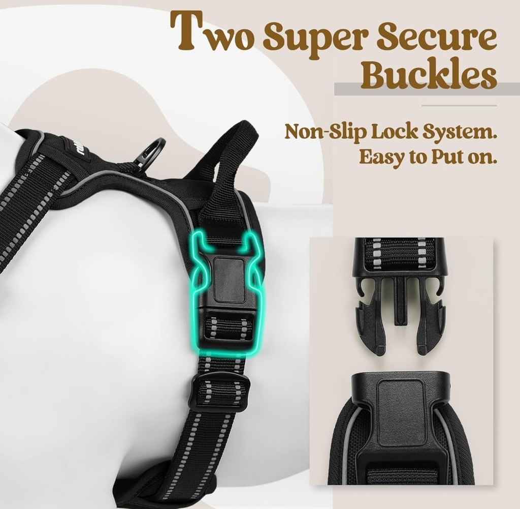 EndedEnded NEW Rabbitgoo No Pull Dog Harness Reflective Solid Black Double Clip Size