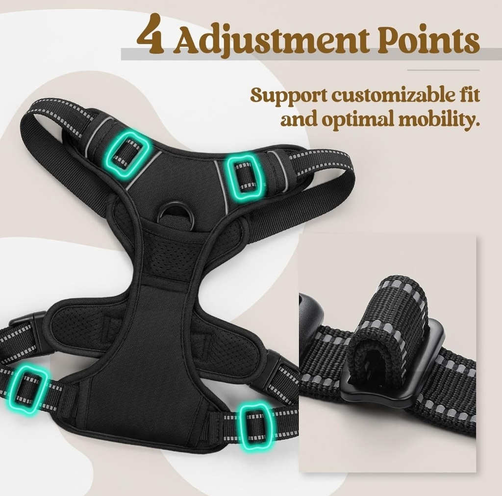 EndedEnded NEW Rabbitgoo No Pull Dog Harness Reflective Solid Black Double Clip Size