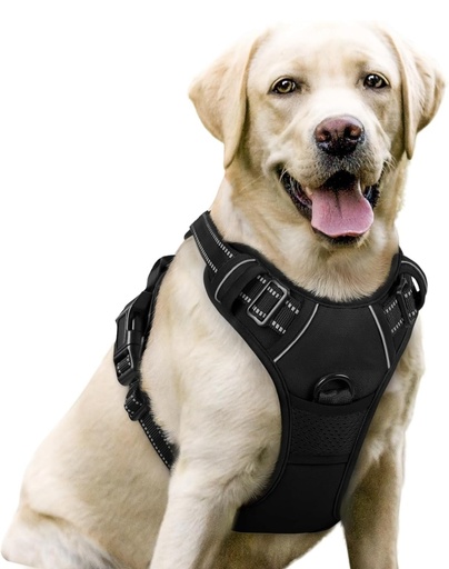 EndedEnded NEW Rabbitgoo No Pull Dog Harness Reflective Solid Black Double Clip Size
