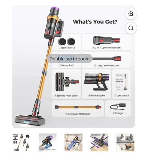 ORFELD Cordless Vacuum Cleaner with 2600mAh Detachable Battery, 45Kpa Powerful Stick Vacuum for Hard Floor Carpet Pet Gold, SV30