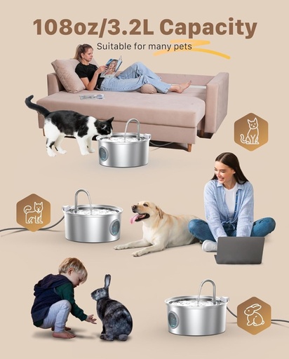 Neareal  Stainless Steel Pet Water Fountain